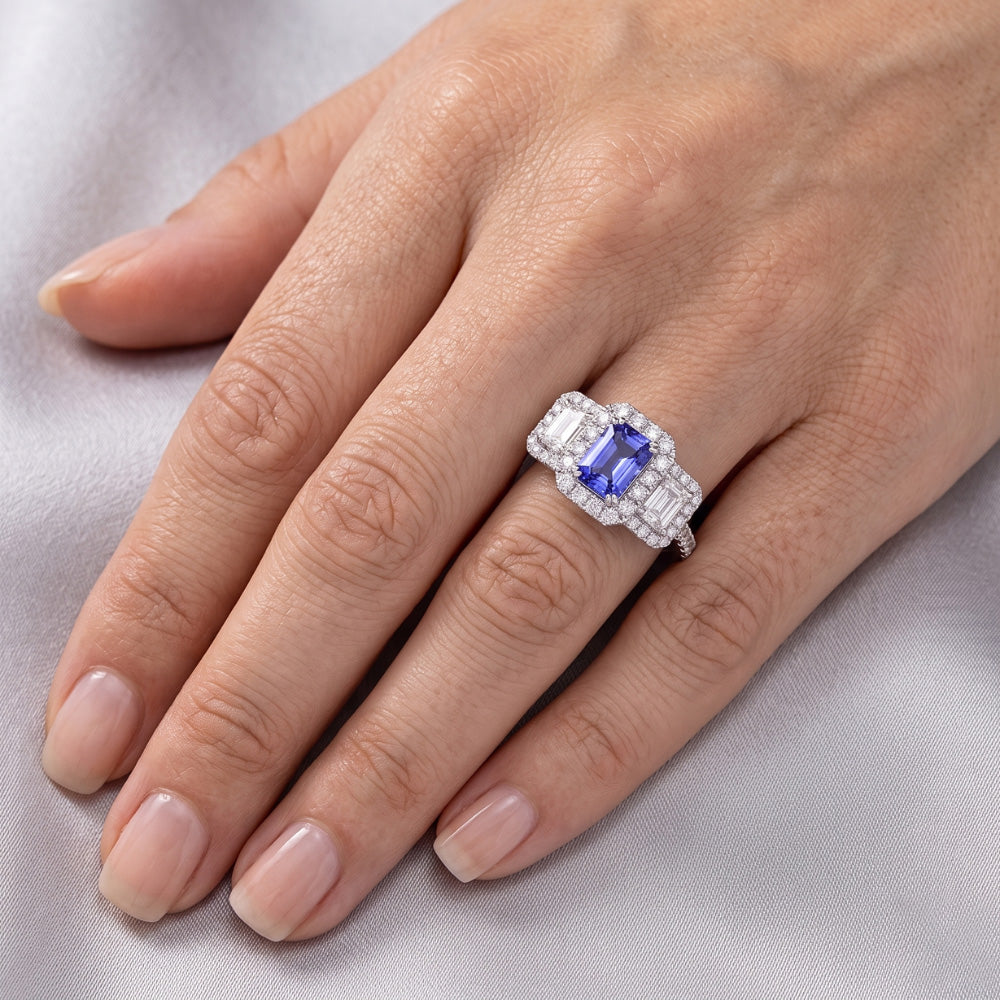 Natural Sapphire Ring 3ct - White Gold 14K