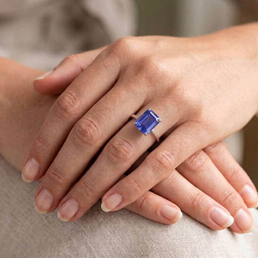 Natural Sapphire Ring 3ct - White Gold 14K