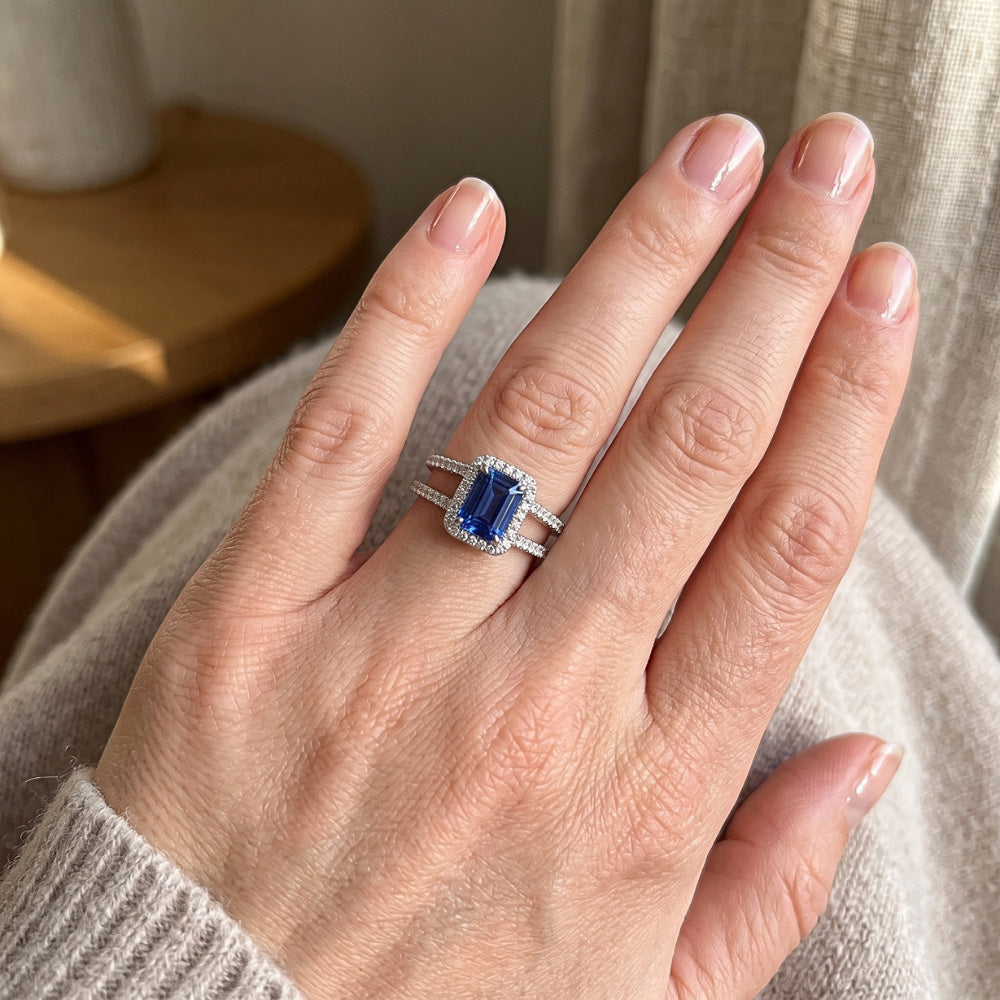 Natural Sapphire Ring 3ct - White Gold 14K