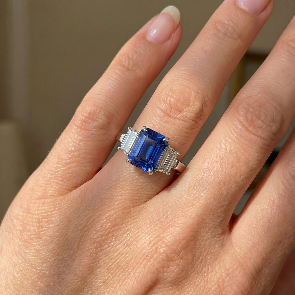 Natural Sapphire Ring 3ct - White Gold 14K