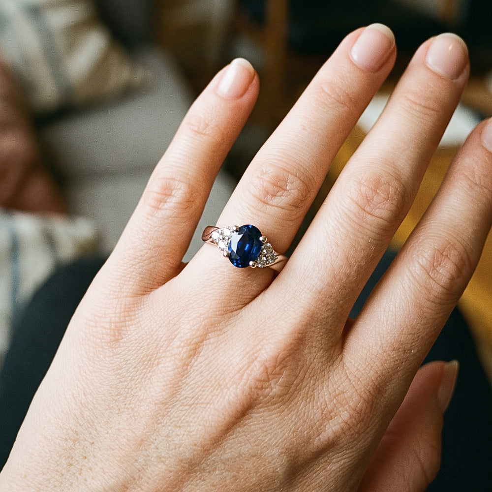Natural Sapphire Ring 3ct - White Gold 14K