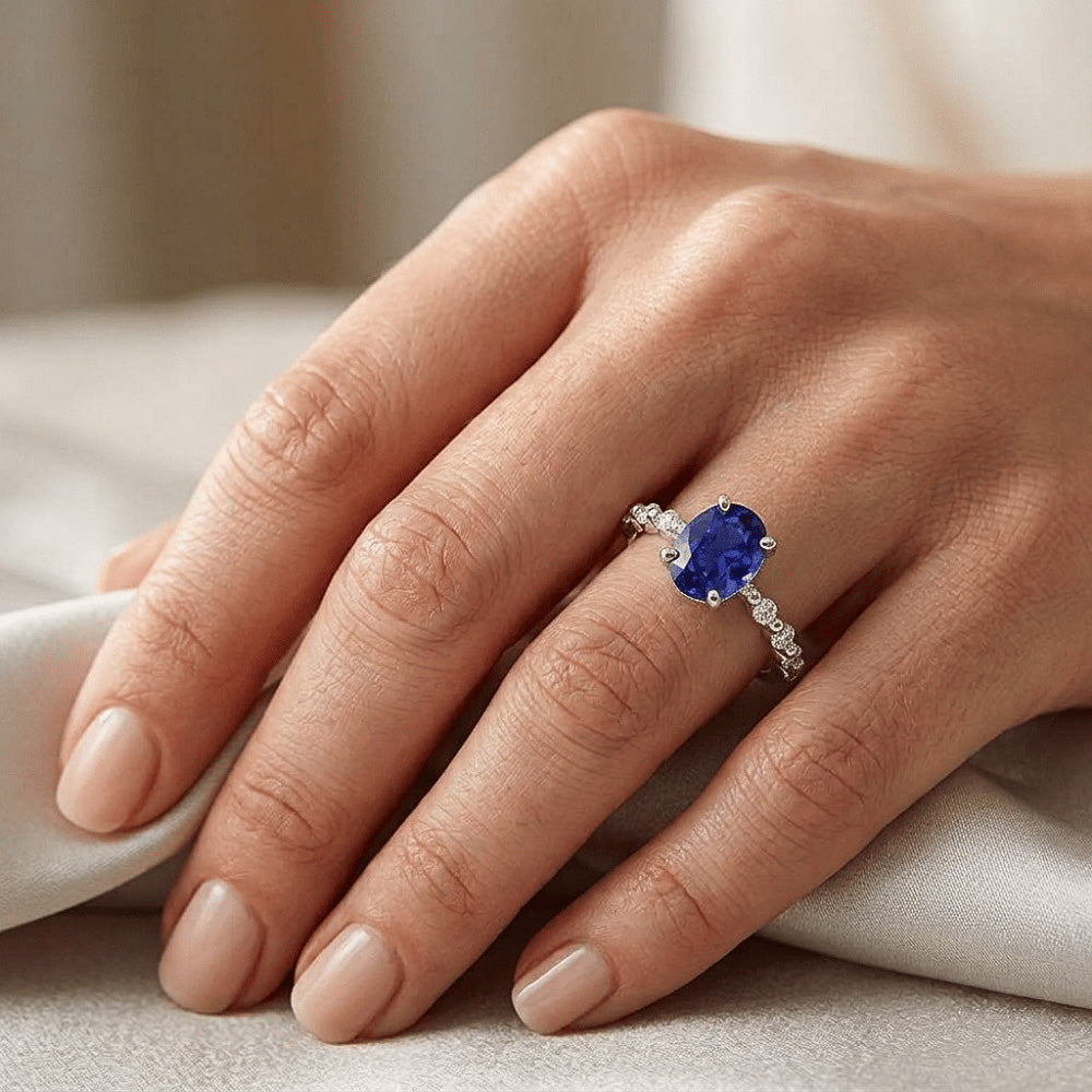 Natural Sapphire Ring 3ct - White Gold 14K