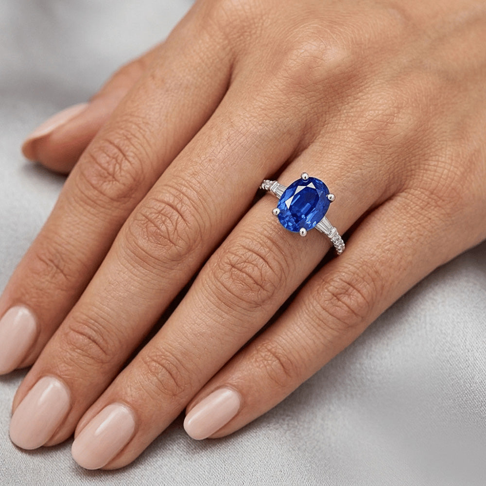 Natural Sapphire Ring 3ct - White Gold 14K