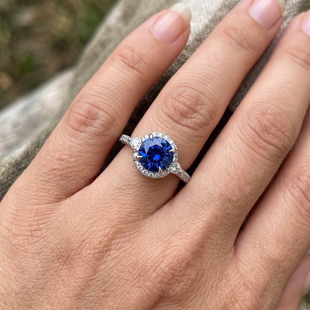 Natural Sapphire Ring 3ct - White Gold 14K