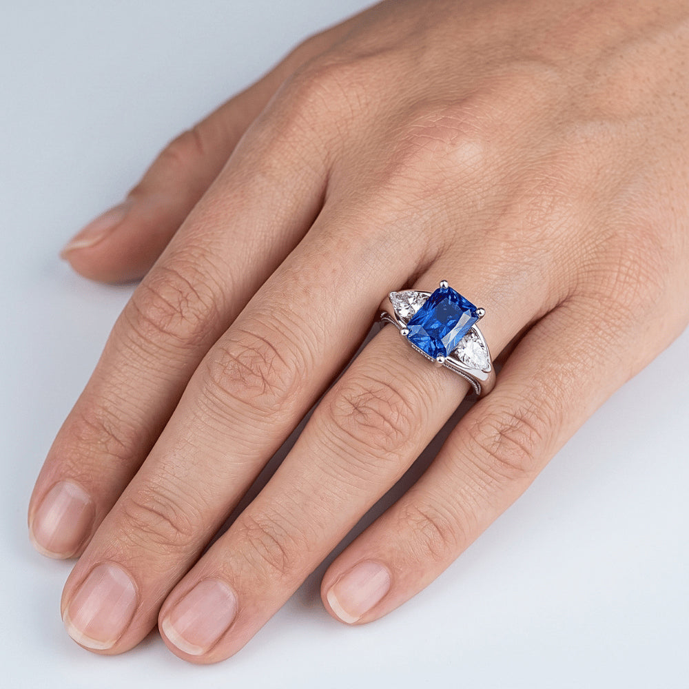 Natural Sapphire Ring 3ct - White Gold 14K