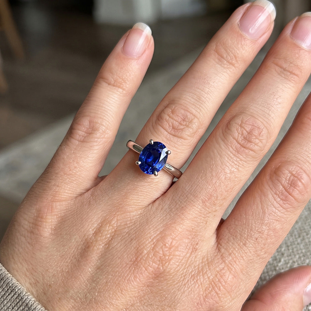 Natural Sapphire Ring 3ct - White Gold 14K
