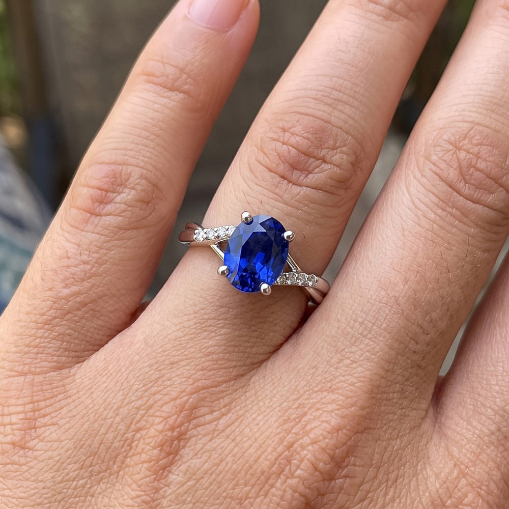 Natural Sapphire Ring 3ct - White Gold 14K