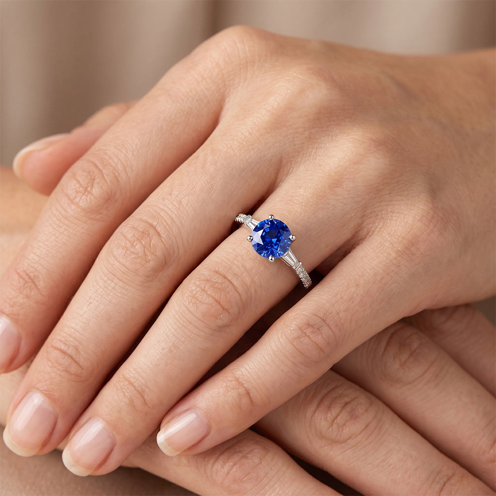 Natural Sapphire Ring 3ct - White Gold 14K