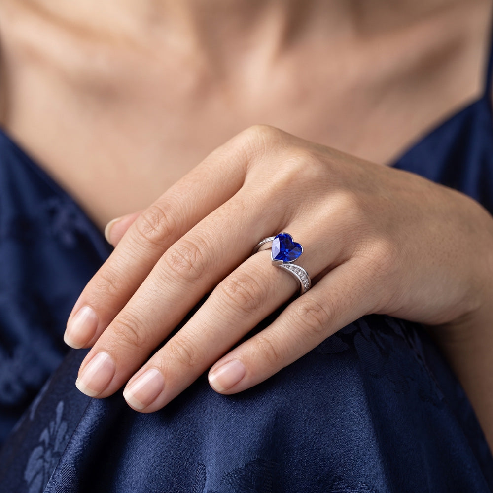 Natural Sapphire Ring 3ct - White Gold 14K