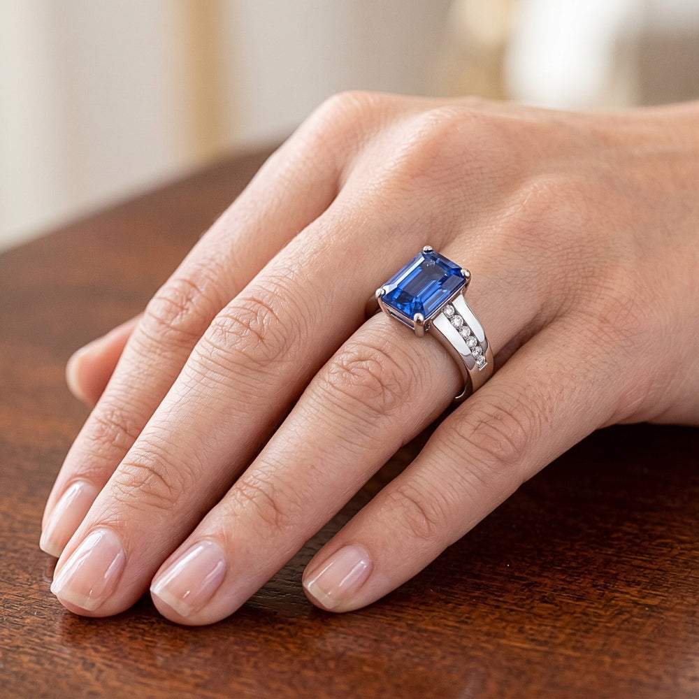 Natural Sapphire Ring 3ct - White Gold 14K