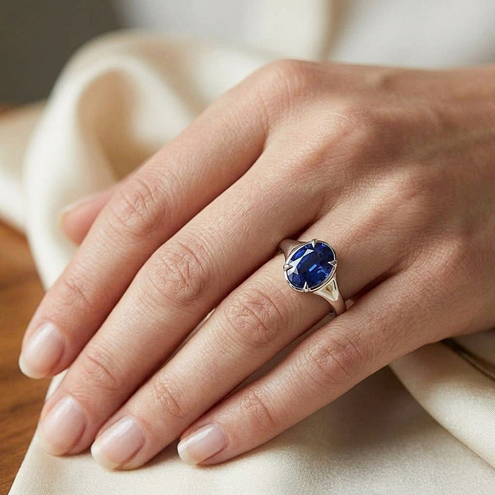 Natural Sapphire Ring 3ct - White Gold 14K
