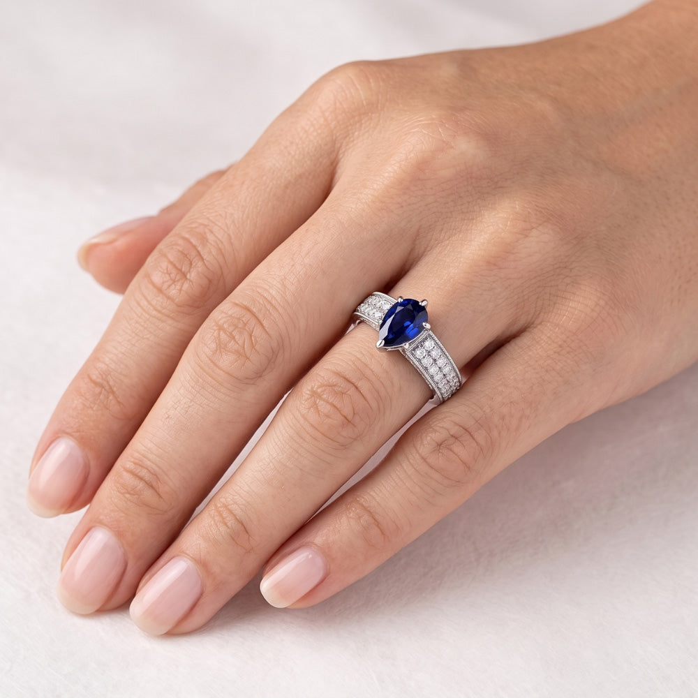 Natural Sapphire Ring 3ct - White Gold 14K