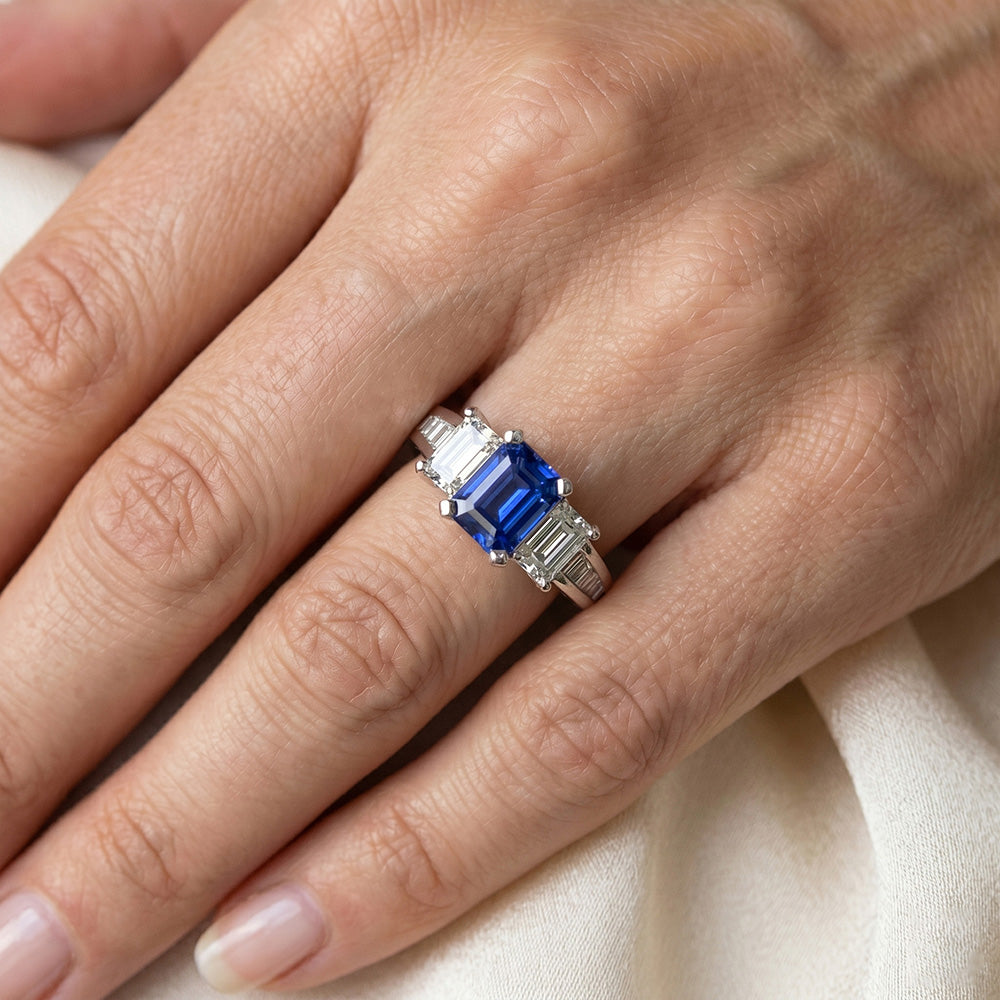 Natural Sapphire Ring 3ct - White Gold 14K
