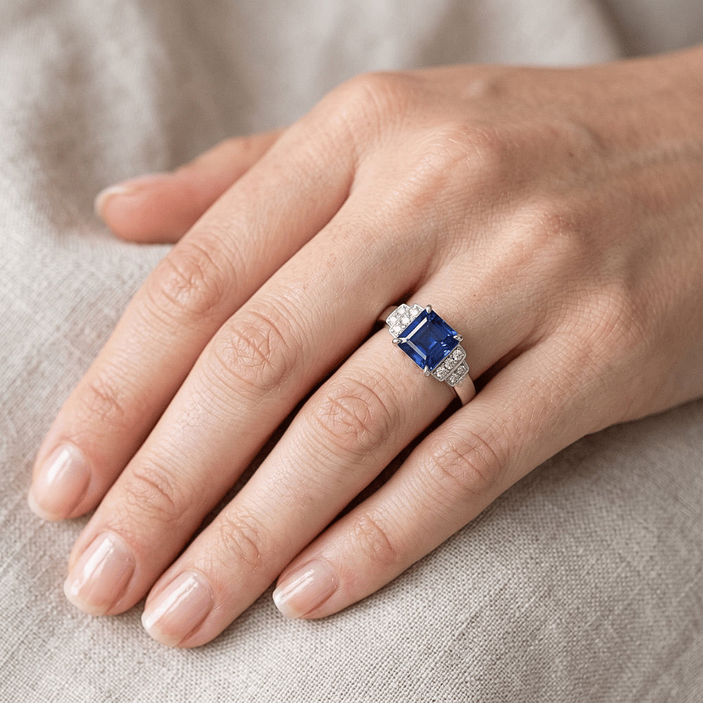 Natural Sapphire Ring 3ct - White Gold 14K