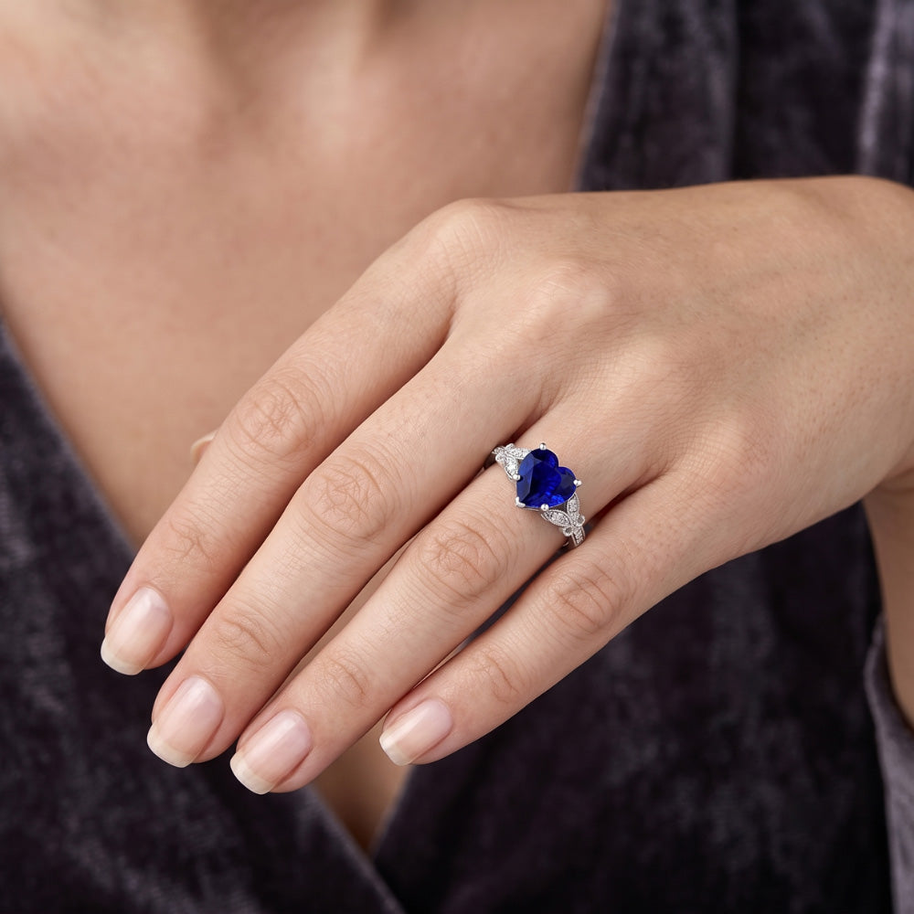 Natural Sapphire Ring 3ct - White Gold 14K
