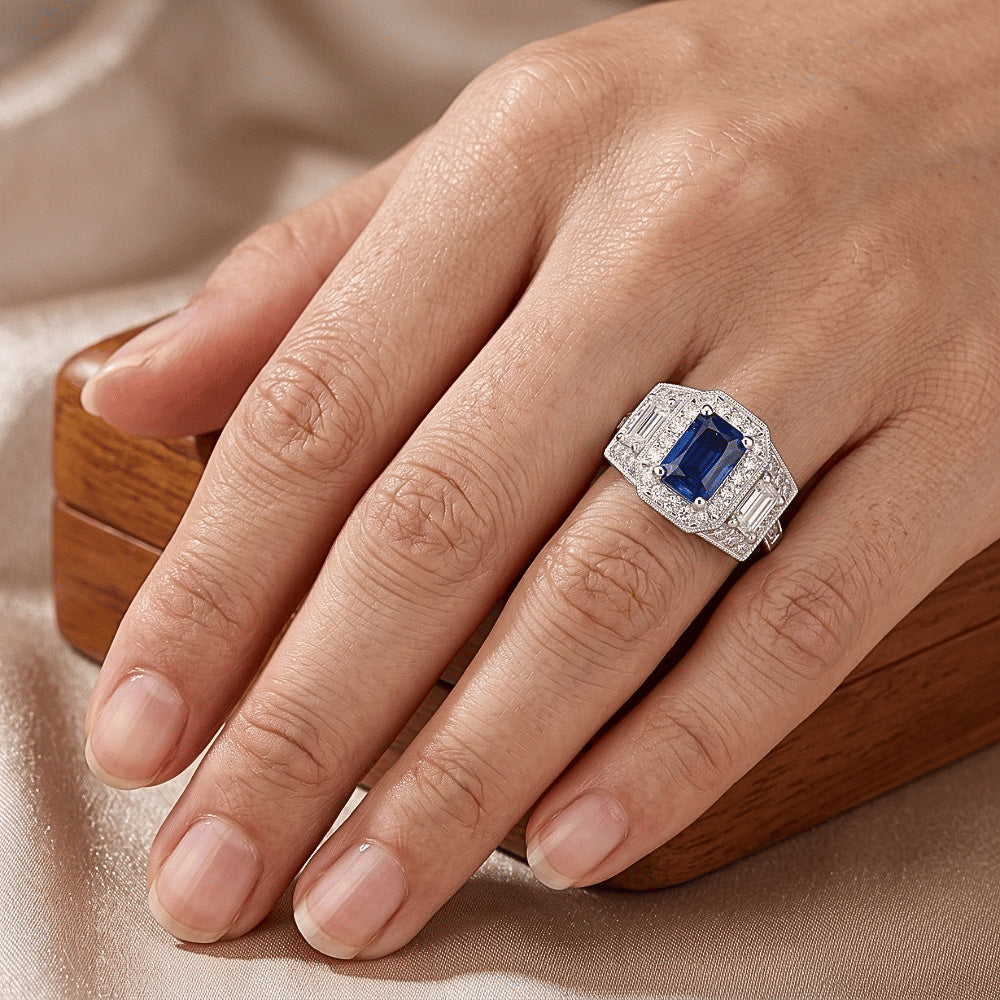 Natural Sapphire Ring 3ct - White Gold 14K