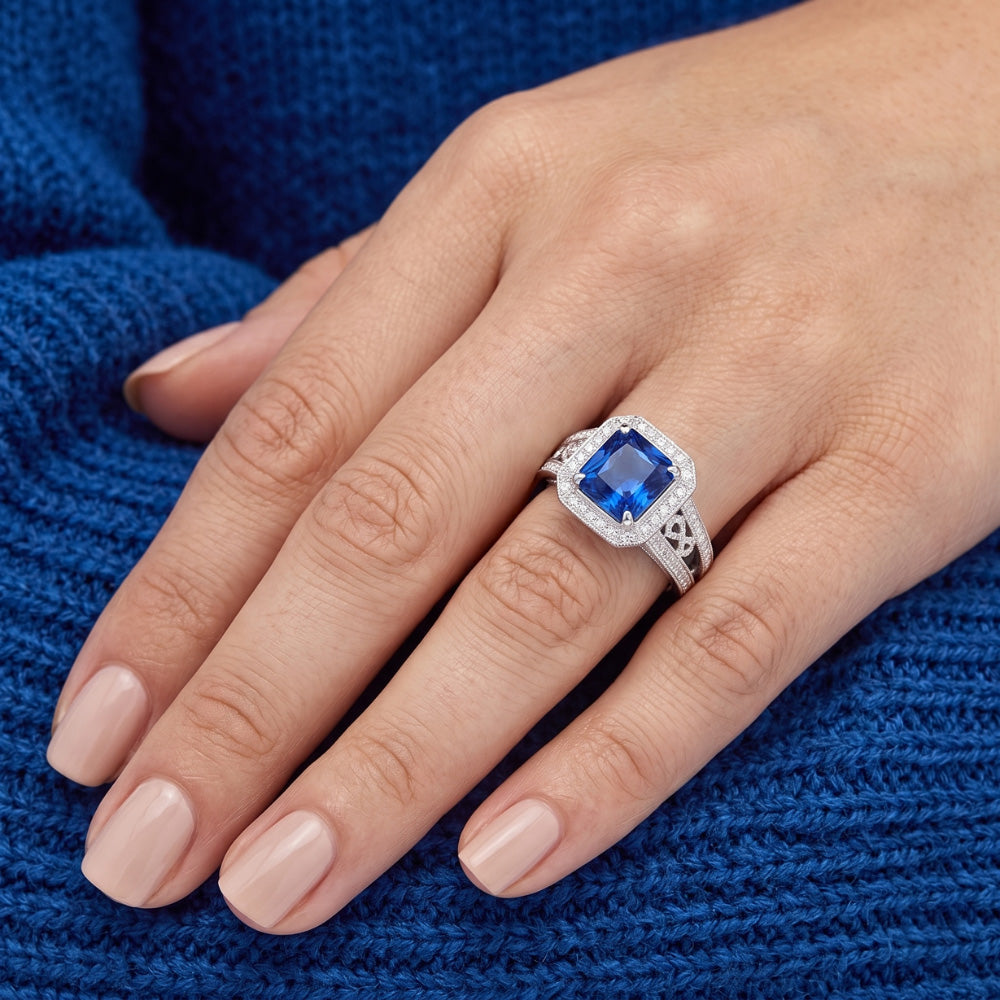 Natural Sapphire Ring 3ct - White Gold 14K