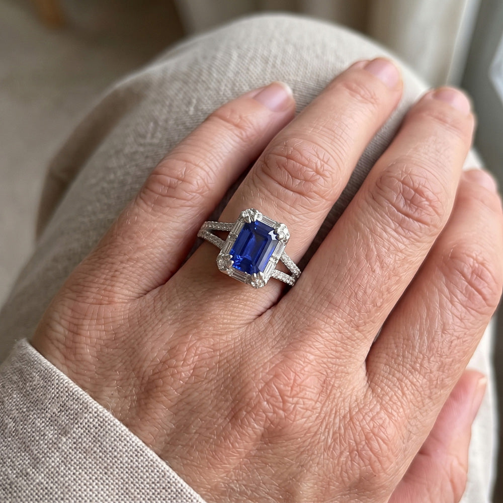Natural Sapphire Ring 3ct - White Gold 14K