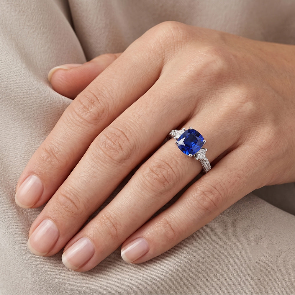 Natural Sapphire Ring 3ct - White Gold 14K