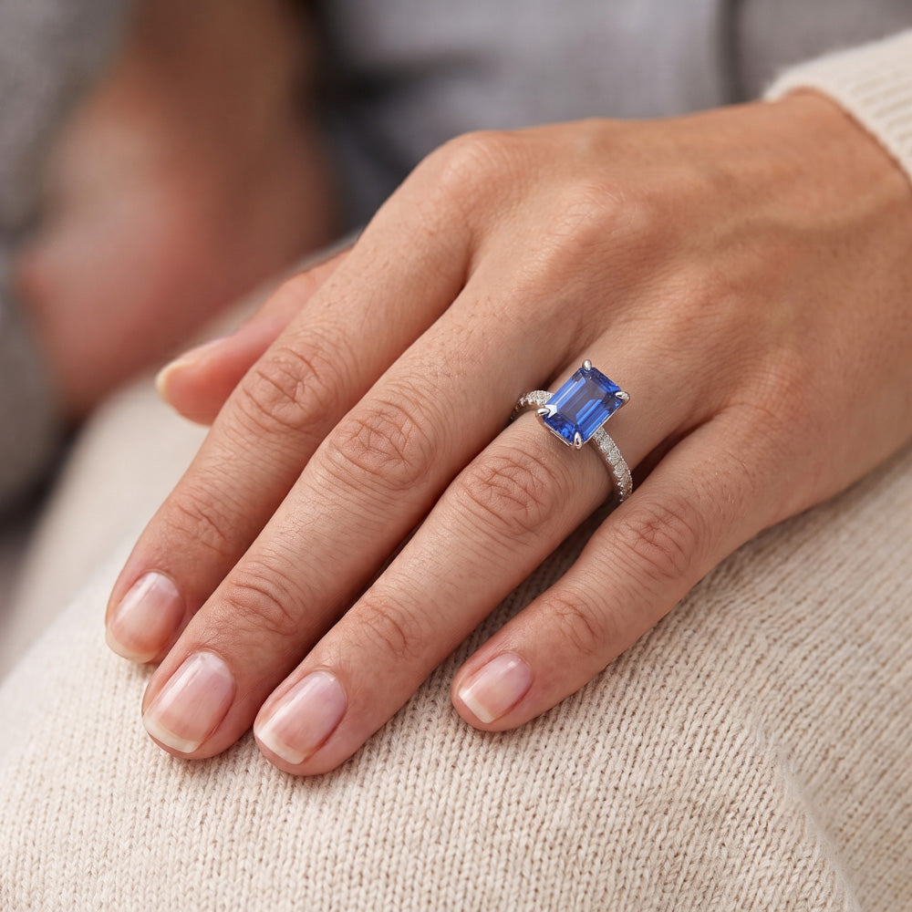 Natural Sapphire Ring 3ct - White Gold 14K