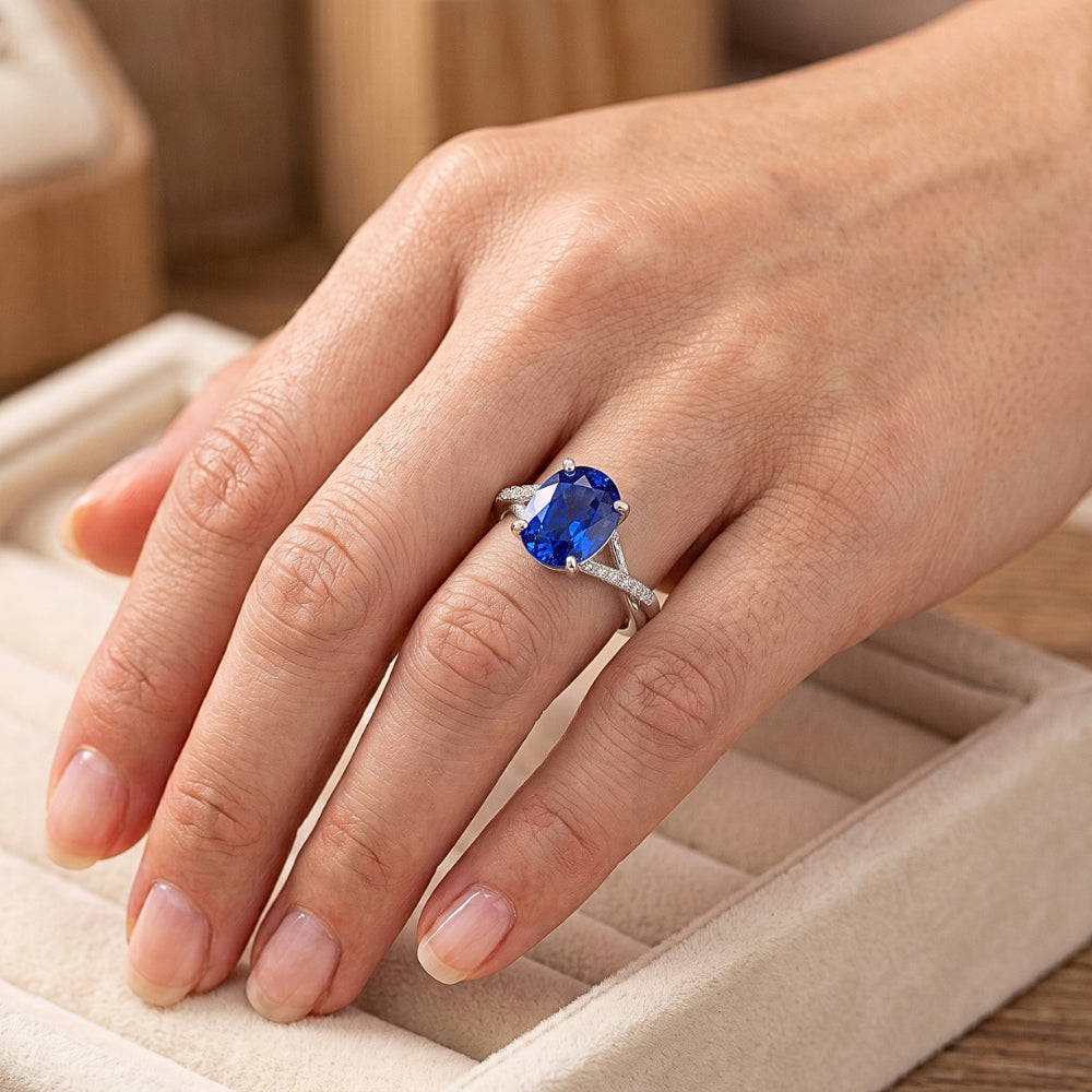 Natural Sapphire Ring 3ct - White Gold 14K