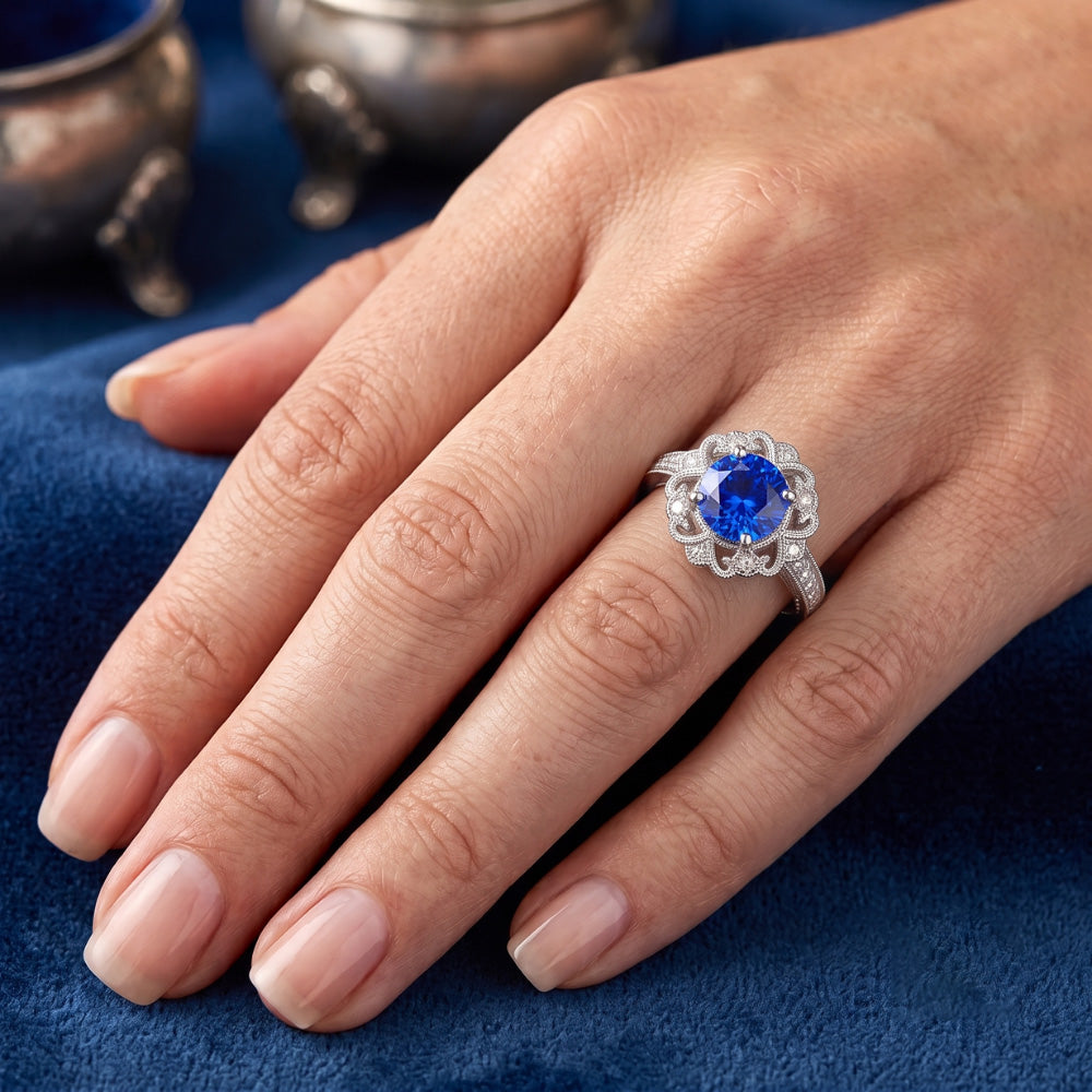 Natural Sapphire Ring 3ct - White Gold 14K
