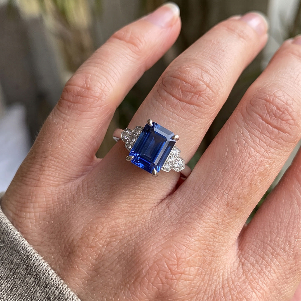 Natural Sapphire Ring 3ct - White Gold 14K