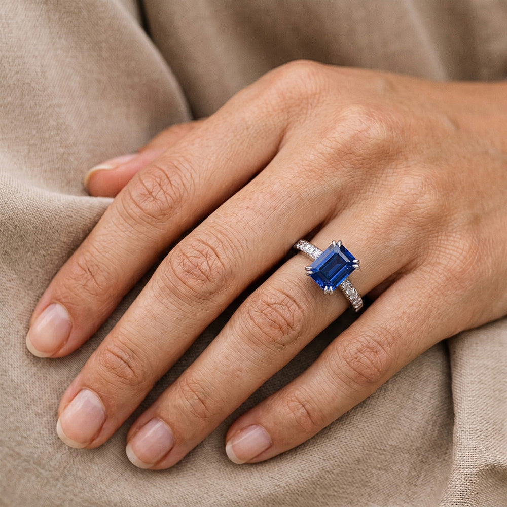 Natural Sapphire Ring 3ct - White Gold 14K