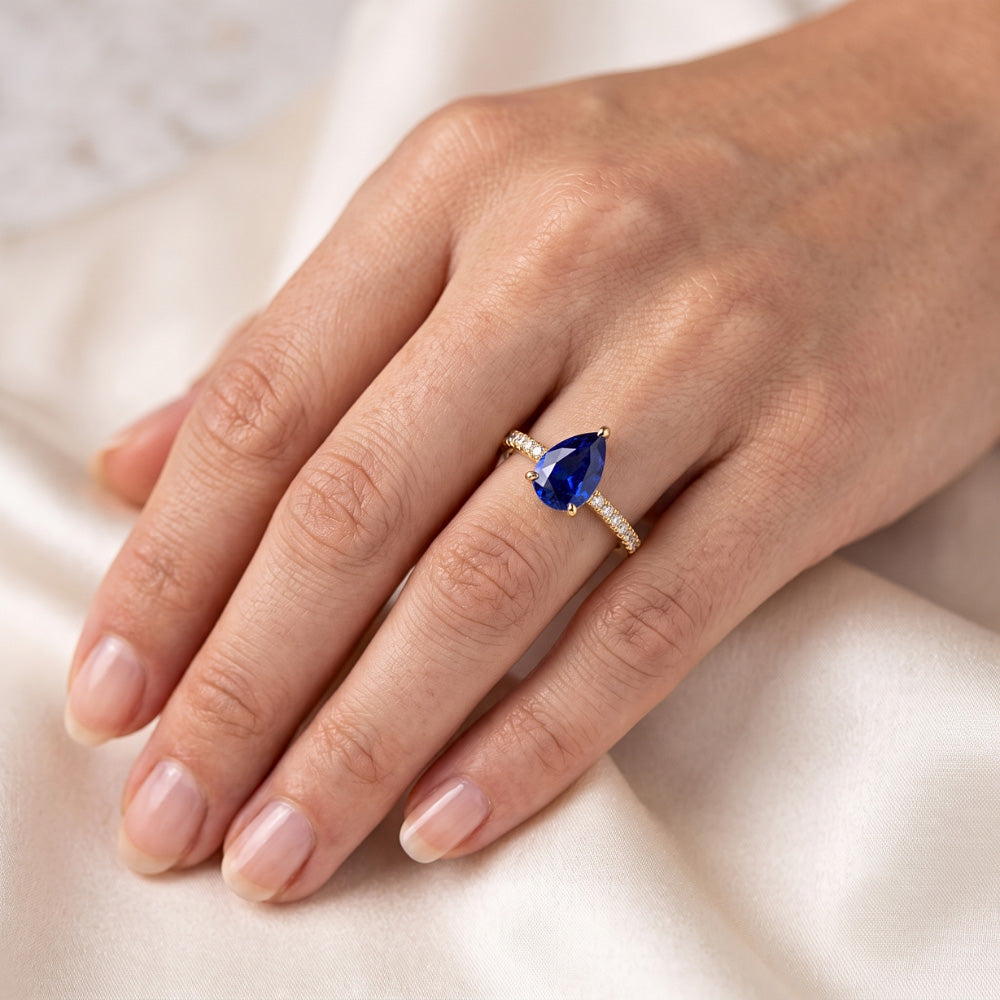 Natural Sapphire Ring 3ct - Yellow Gold 14K