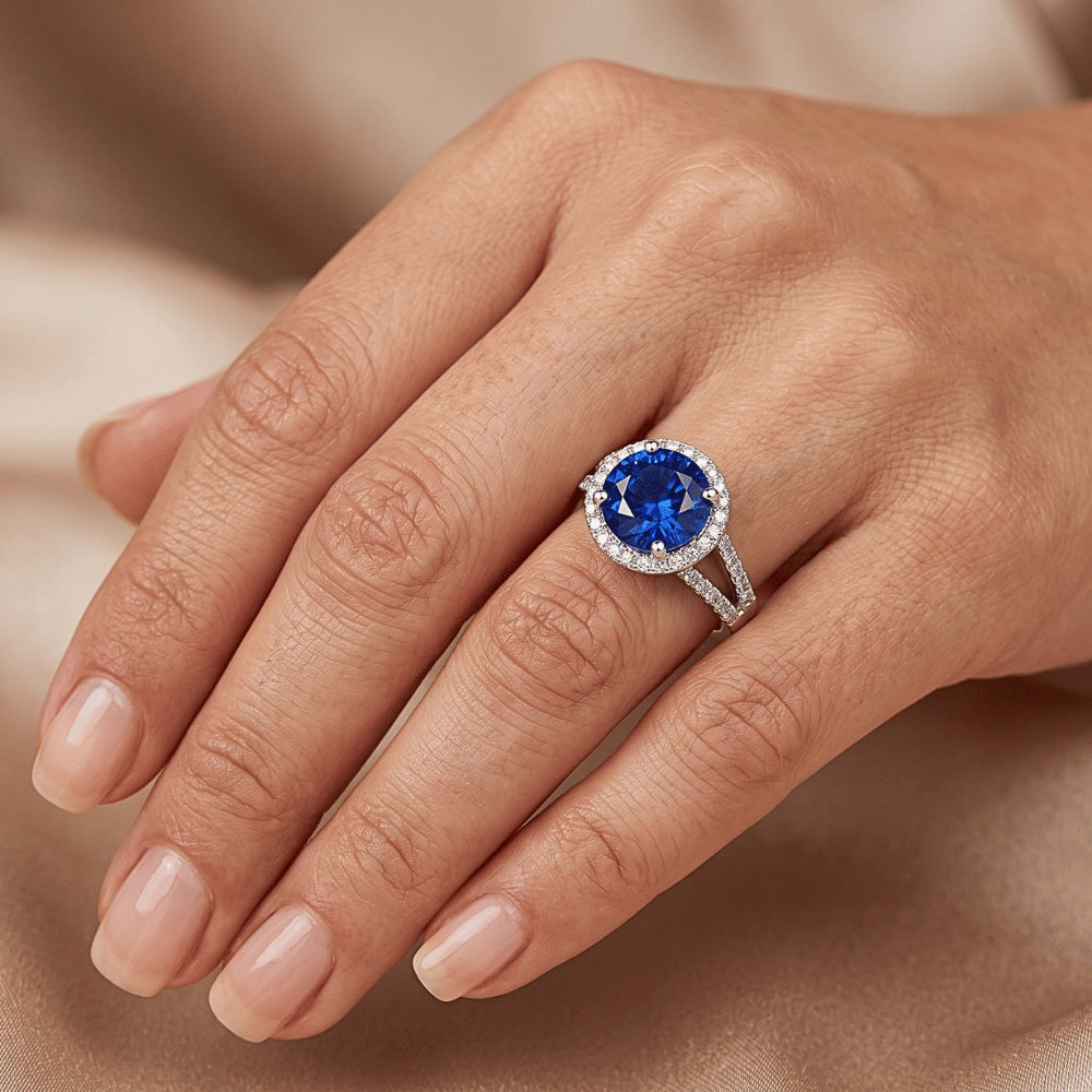 Natural Sapphire Ring 4.15ct - White Gold 14K