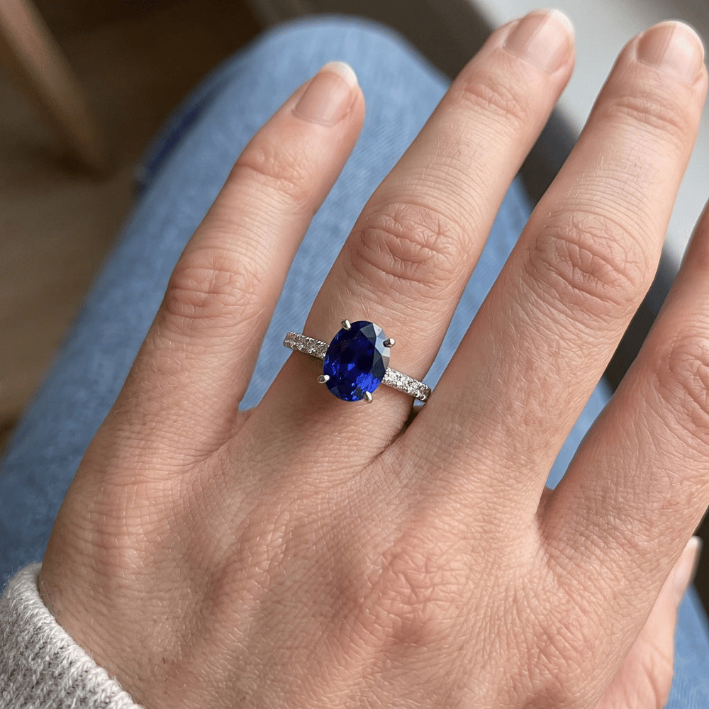 Natural Sapphire Ring 4.25ct - White Gold 14K