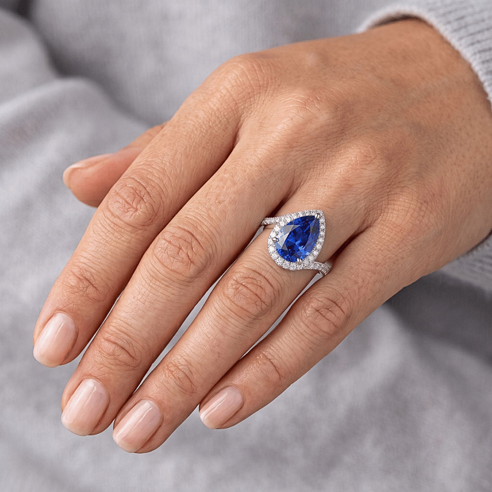 Natural Sapphire Ring 4.30ct - White Gold 14K