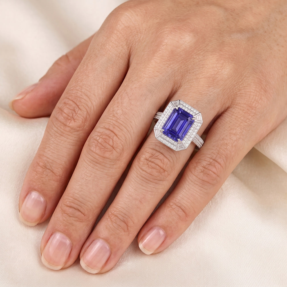 Natural Sapphire Ring 4.50ct - White Gold 14K