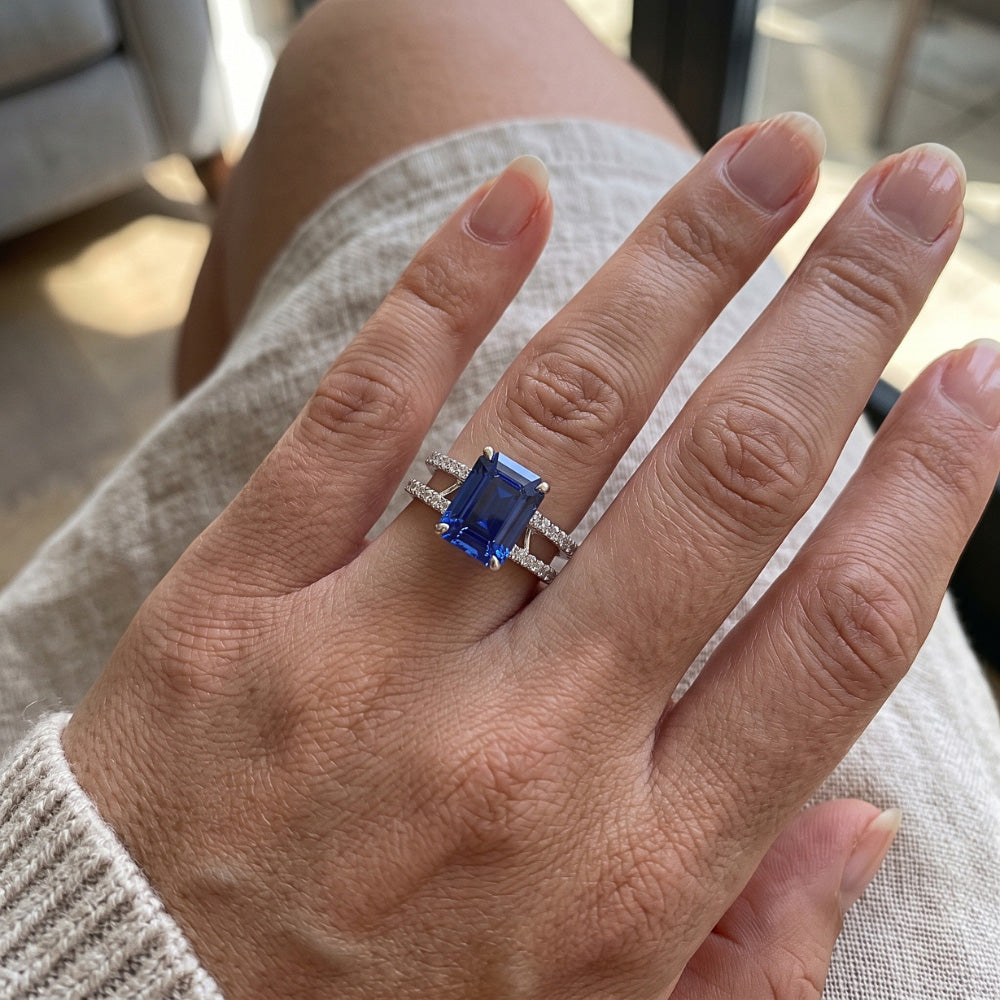 Natural Sapphire Ring 4.50ct - White Gold 14K