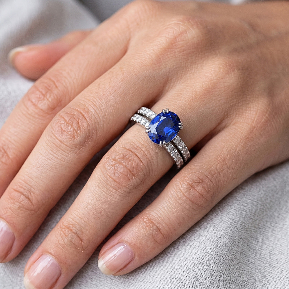 Natural Sapphire Ring 4.50ct - White Gold 14K