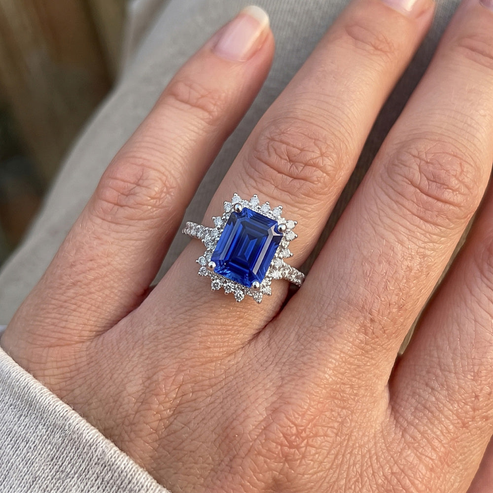 Natural Sapphire Ring 4.50ct - White Gold 14K