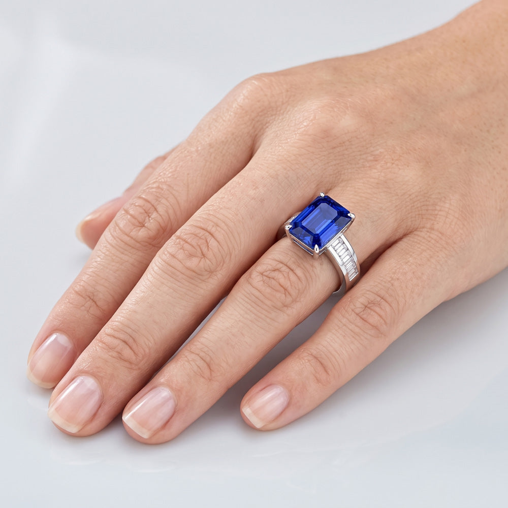 Natural Sapphire Ring 4.50ct - White Gold 14K