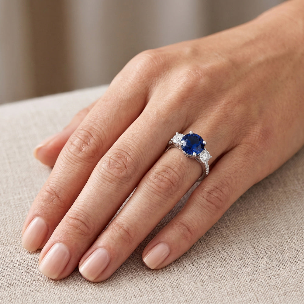 Natural Sapphire Ring 4.50ct - White Gold 14K