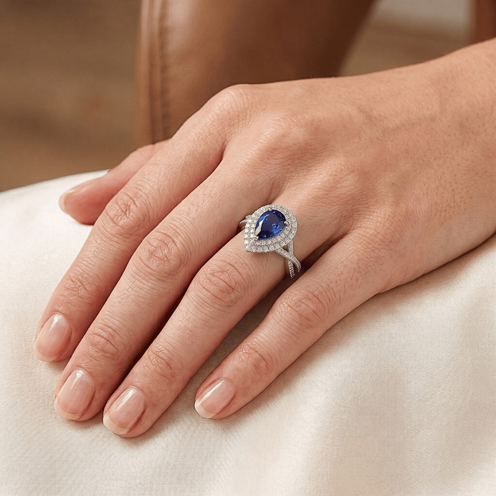 Natural Sapphire Ring 4.50ct - White Gold 14K