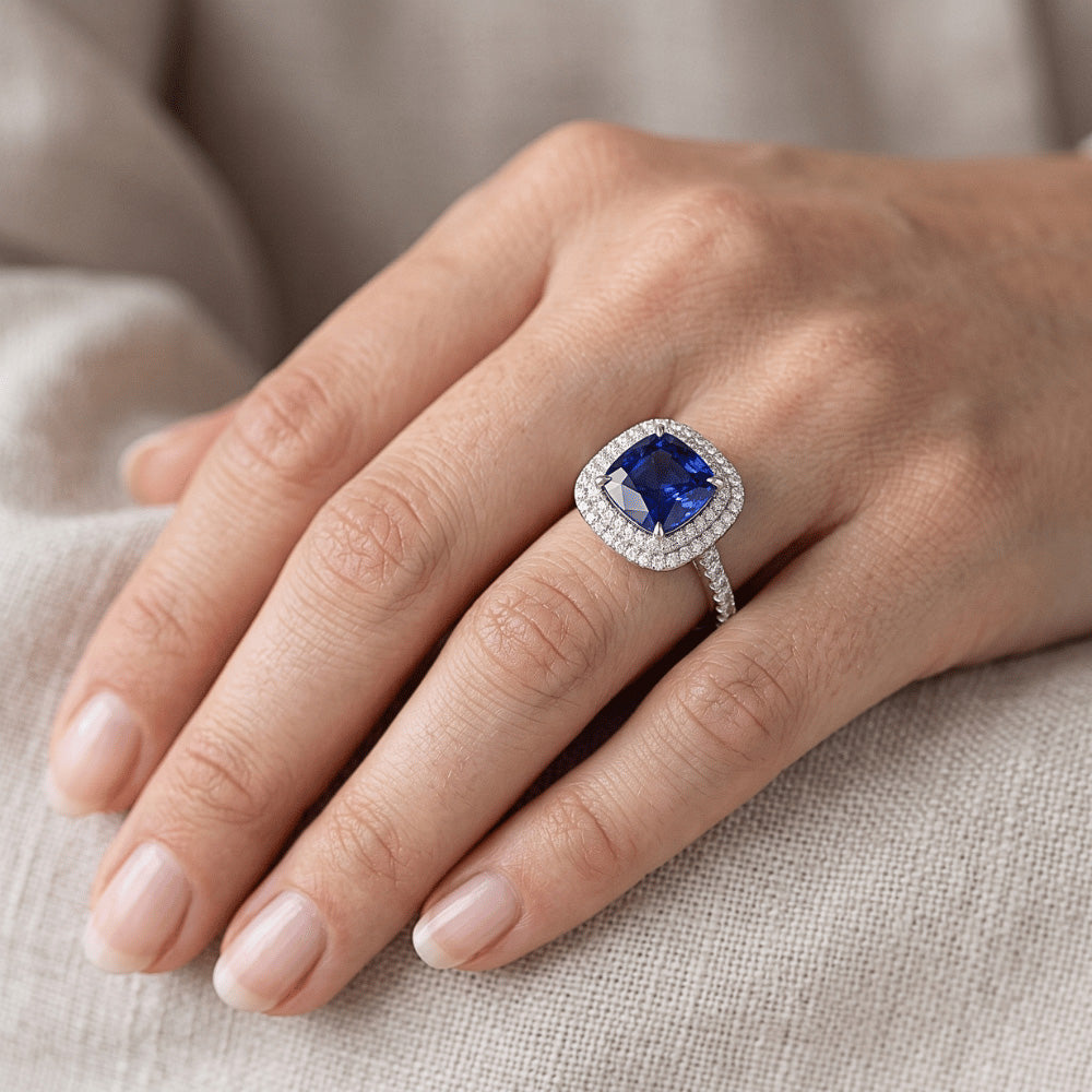 Natural Sapphire Ring 4.50ct - White Gold 14K