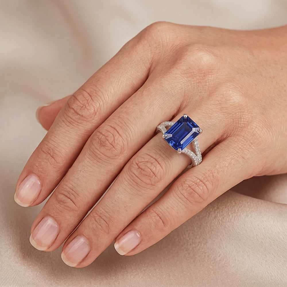 Natural Sapphire Ring 4.50ct - White Gold 14K