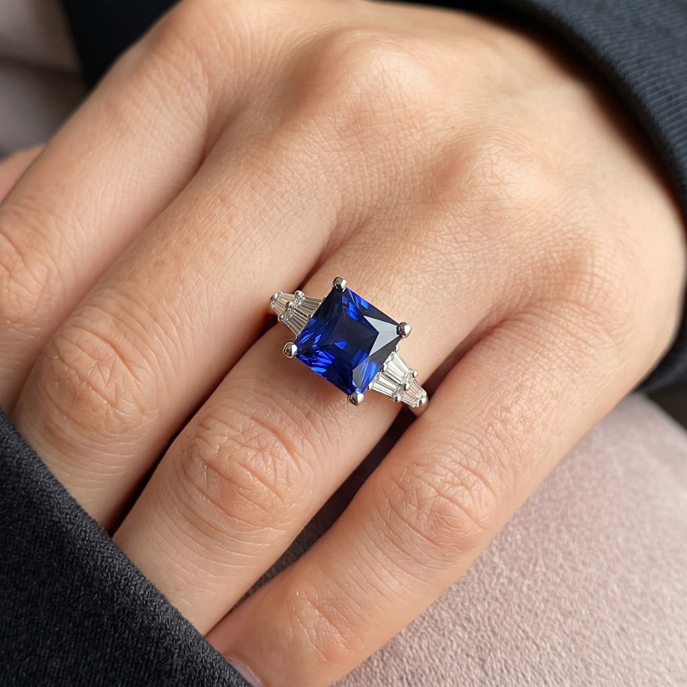 Natural Sapphire Ring 4.50ct - White Gold 14K