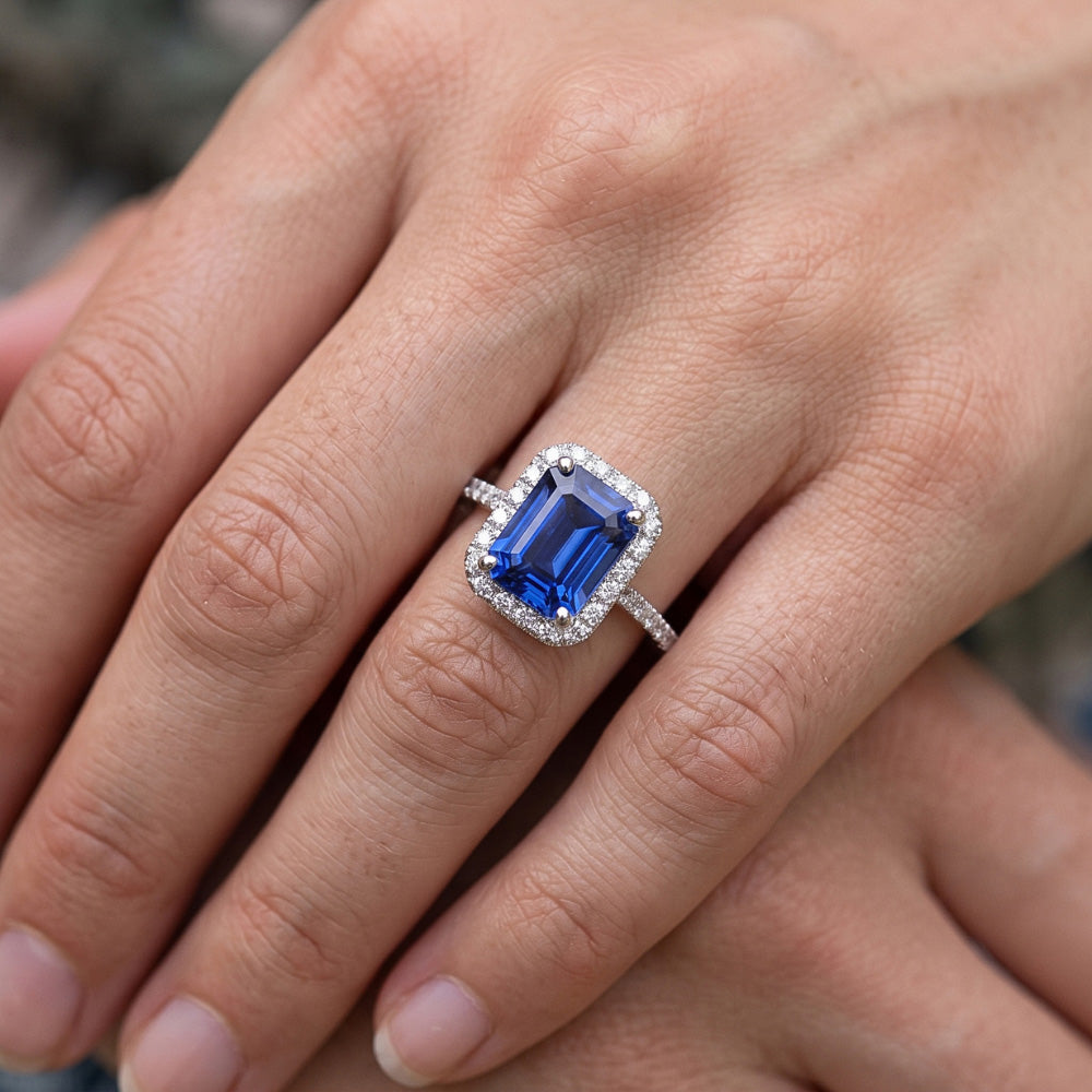 Natural Sapphire Ring 4.50ct - White Gold 14K