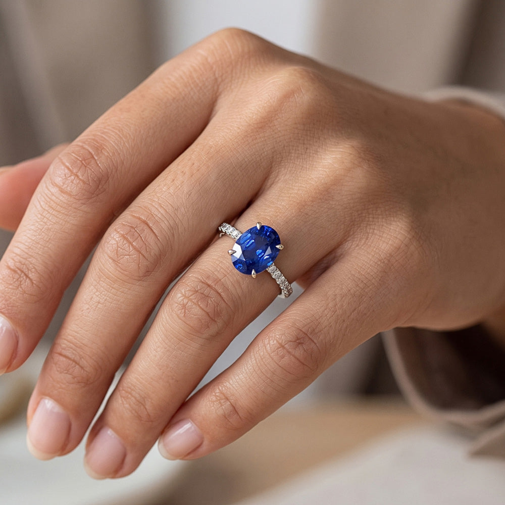 Natural Sapphire Ring 4.50ct - White Gold 14K