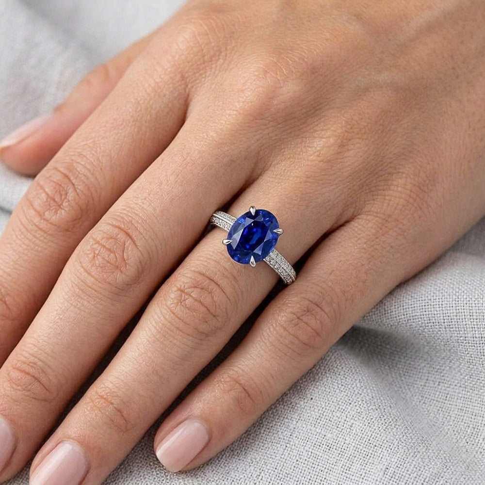 Natural Sapphire Ring 4.50ct - White Gold 14K