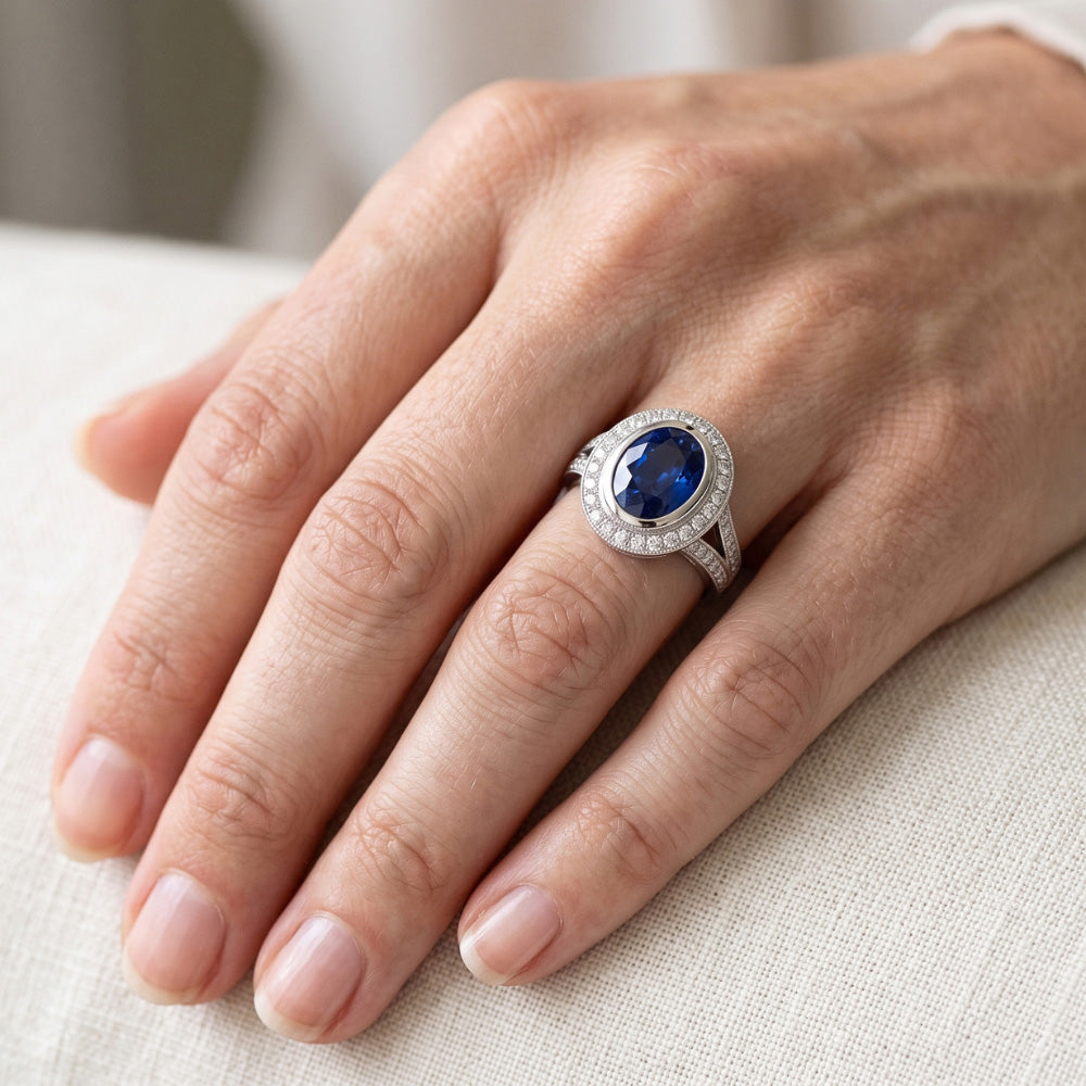 Natural Sapphire Ring 4.75ct - White Gold 14K