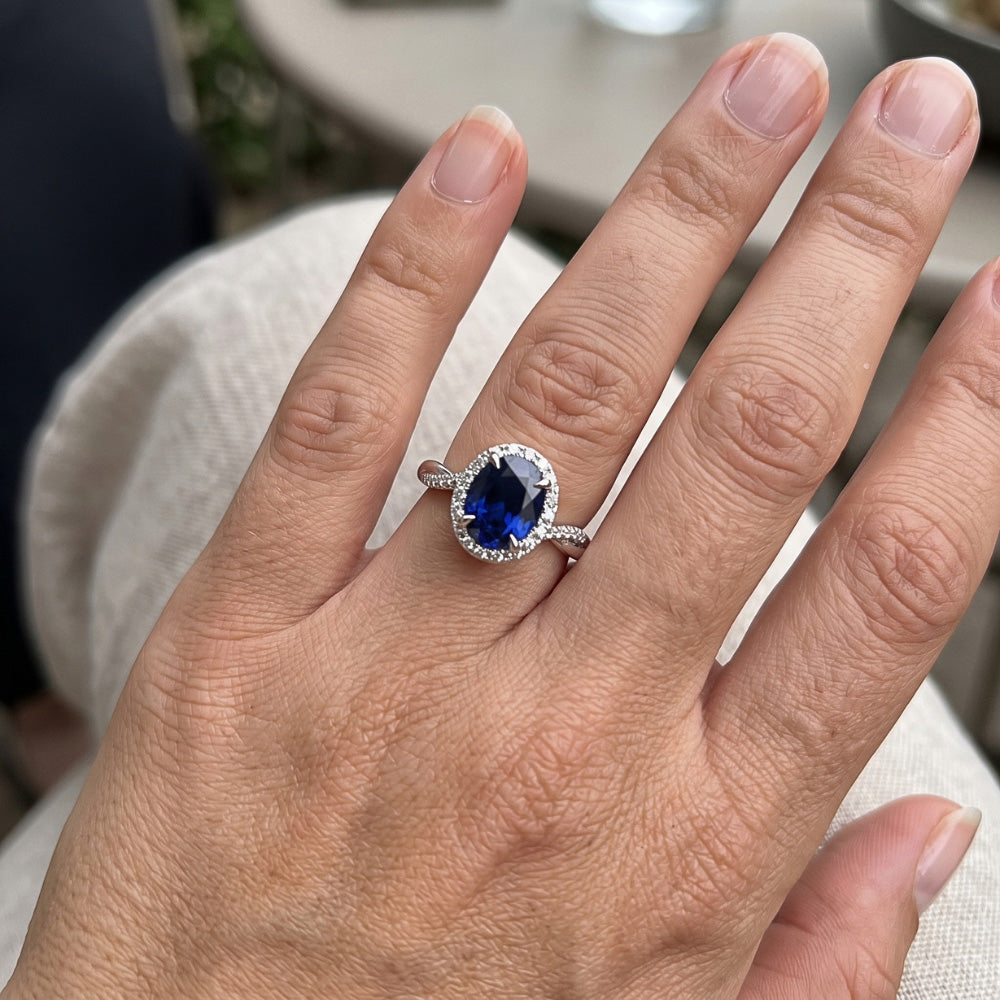 Natural Sapphire Ring 4.75ct - White Gold 14K