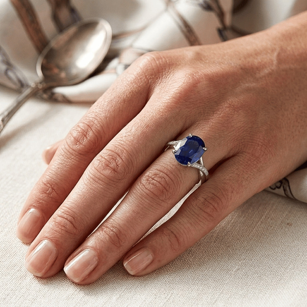 Natural Sapphire Ring 4.75ct - White Gold 14K