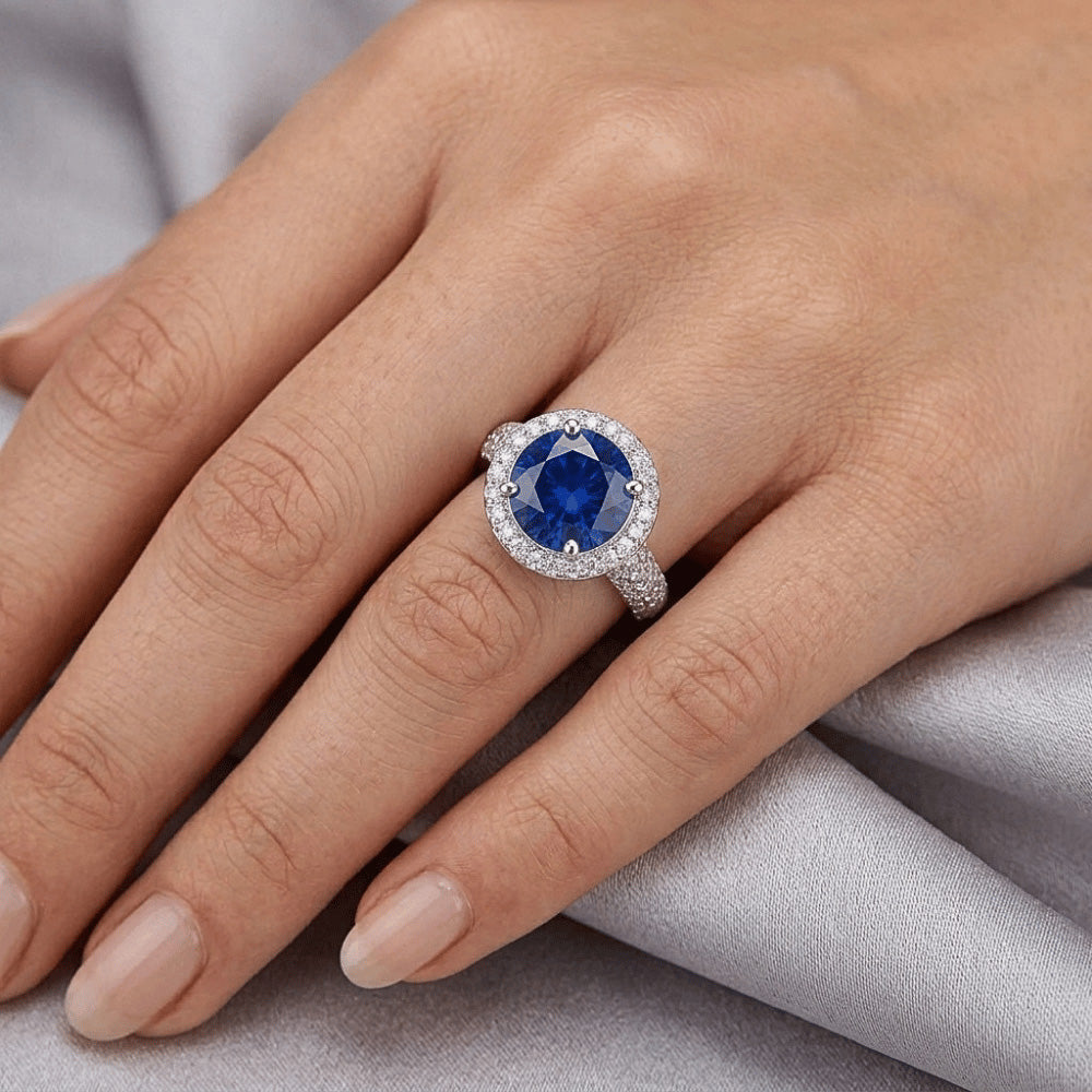 Natural Sapphire Ring 4ct - White Gold 14K