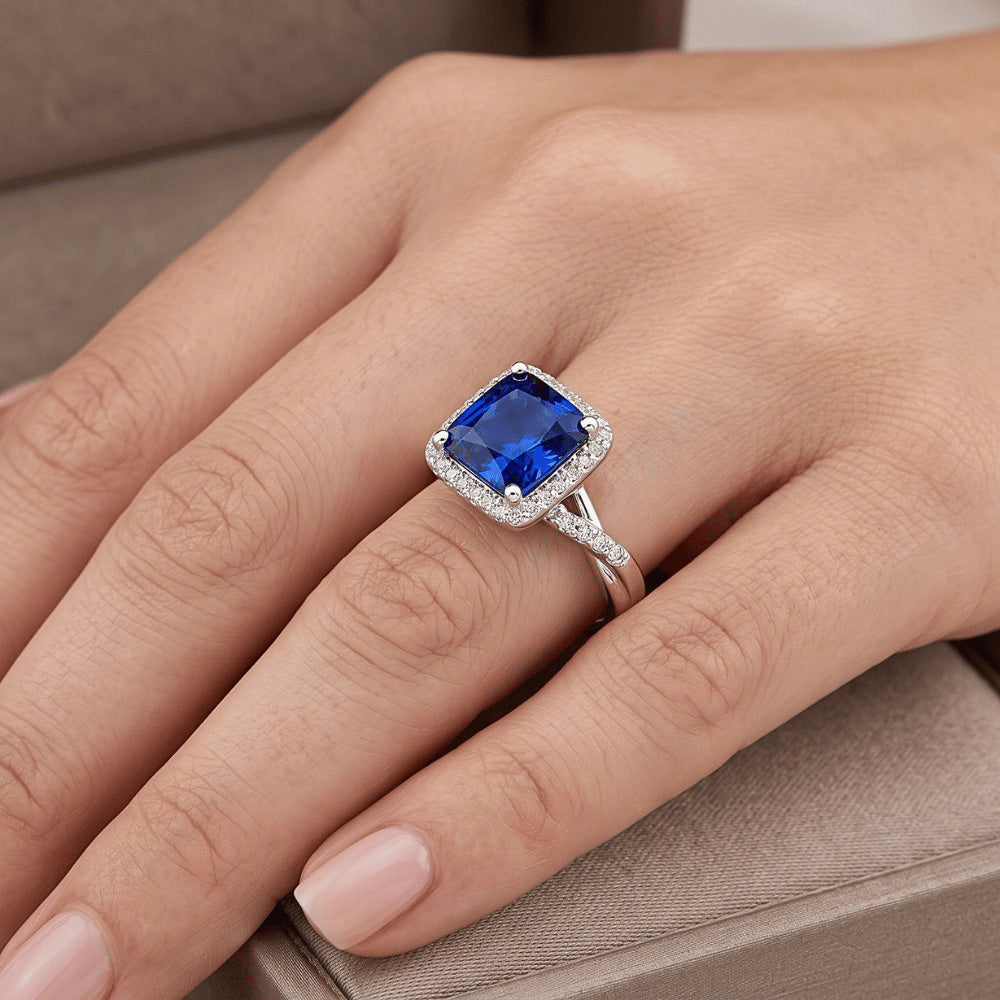Natural Sapphire Ring 4ct - White Gold 14K